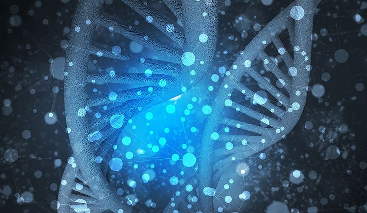 Photomontage of DNA and molecule structure.